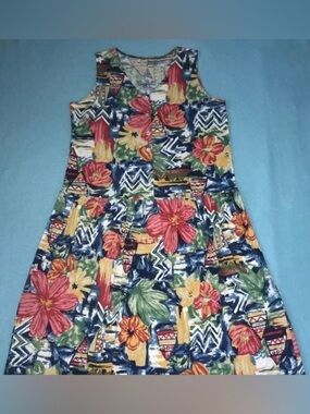Unbranded hibiscus floral patchwork print tank cotton beach dress NEW size L